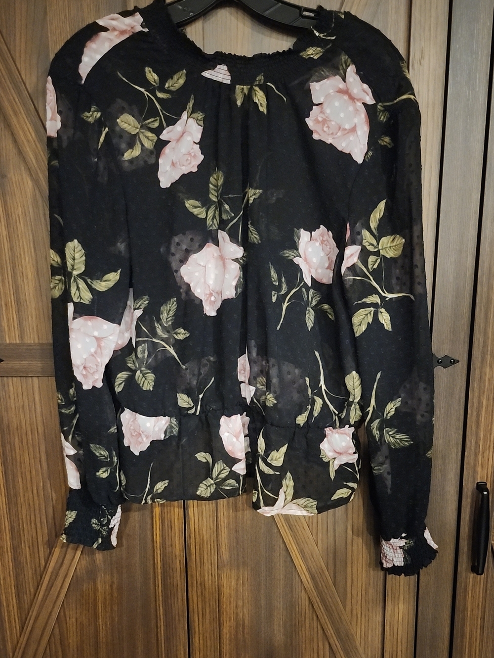 Dynamite Black Blouse with Pink Rose Print